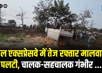 Local News : अटल एक्सप्रेसवे में तेज रफ्तार मालवाहक पलटी, चालक-सहचालक गंभीर
